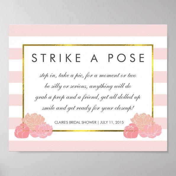 Photo Booth Poster Sign | Navy Stripe & Pink Peony