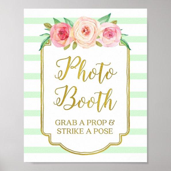 Photo Booth Sign Pink Gold Mint White Stripes
