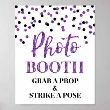 Photo Booth Wedding Sign Black Purple Confetti