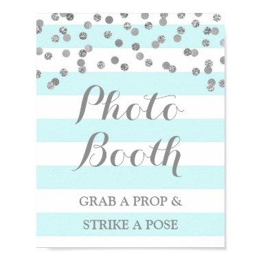 Photo Booth Wedding Sign Blue Silver Confetti