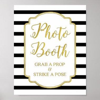 Photo Booth Wedding Sign Gold Black White Stripes