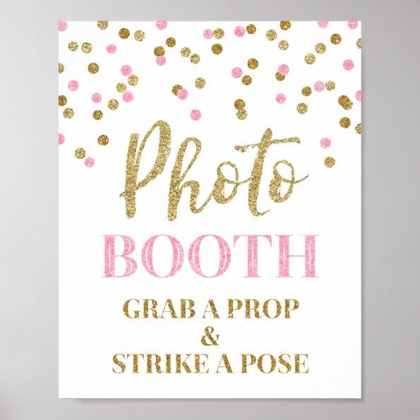 Photo Booth Wedding Sign Gold Pink Confetti