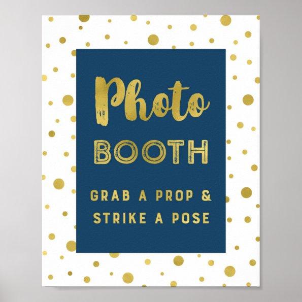 Photo Booth Wedding Sign Navy Blue Gold Confetti