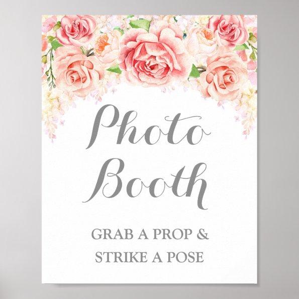 Photo Booth Wedding Sign Pink Watercolor Floral