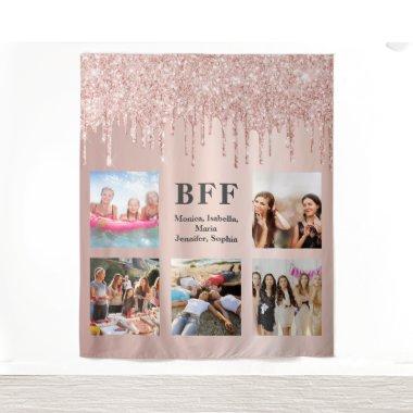 Photo collage best friends glitter rose gold pink tapestry