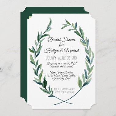 Photo Couples Shower Laurel Wreath Olive Foliage Invitations