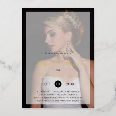 Photo Elegant Script Modern Bridal Shower Gold Foil Invitations