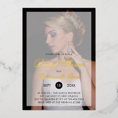 Photo Elegant Script Modern Bridal Shower Gold Foil Invitations