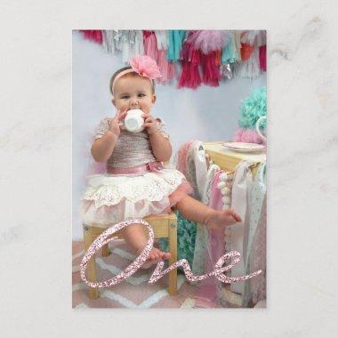 Photo First Birthday Party Glitter Rose One Pink Invitations
