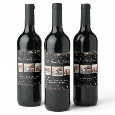 Photo friends forever black gold glitter dust wine label