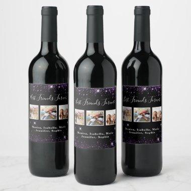 Photo friends forever black purple glitter dust wine label