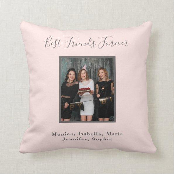 Photo friends forever rose gold pink names throw pillow