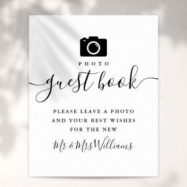 Photo Guest Book Black And White Script Sign