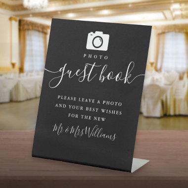 Photo Guest Book Black And White Signature Script Pedestal Sign