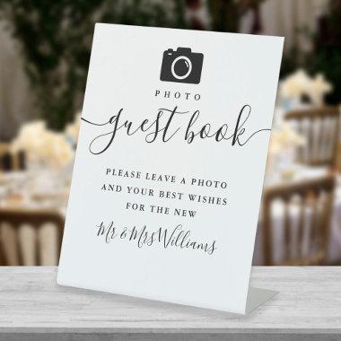 Photo Guest Book Black And White Signature Script Pedestal Sign