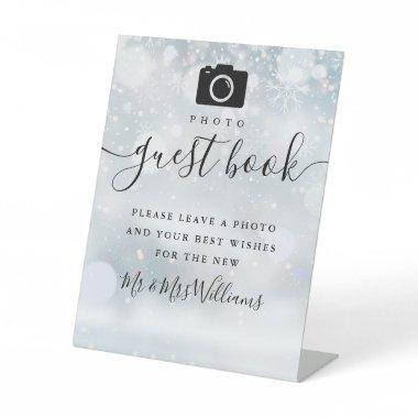 Photo Guest Book Black Signature Script Winter Pedestal Sign