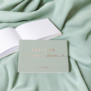 Photo Heart Script  Sage Green Foil Guest Book