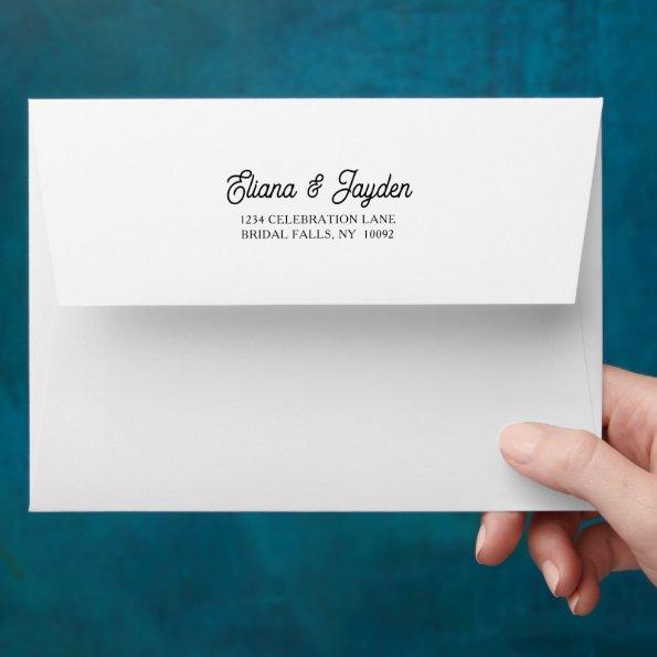 Photo Lined Retro Script Return Address Wedding Envelope