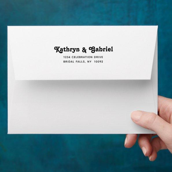 Photo Lined Stylish Retro Return Address Wedding Envelope