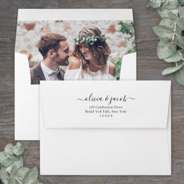 Photo Liner & Return Address Simple Script Wedding Envelope