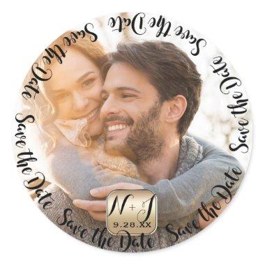 Photo Picture Gold Modern Save the Date Wedding Classic Round Sticker