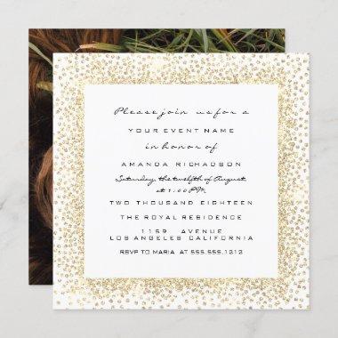 Photo Rose Bridal Shower Gold White Confetti Frame Invitations