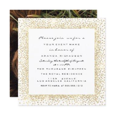 Photo Rose Bridal Shower Gold White Confetti Frame Invitations