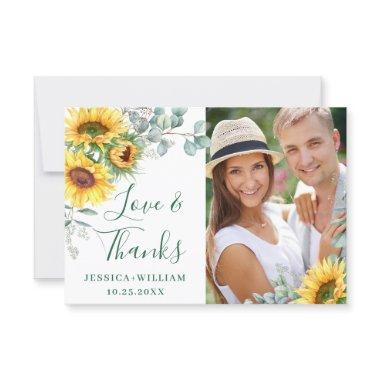 PHOTO Sunflowers Eucalyptus Rustic Wedding Thank You Invitations