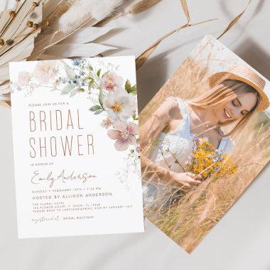 Photo Wildflower Bridal Shower Modern Boho Invitations