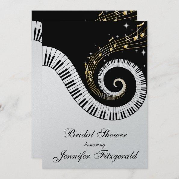 Piano Keys and Golden Musical Notes Bridal Shower Invitations