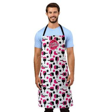Pickleball Paddles Balls Pink Black Personalized Apron