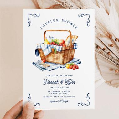 Picnic Basket Navy Blue Couples Bridal Shower Invitations