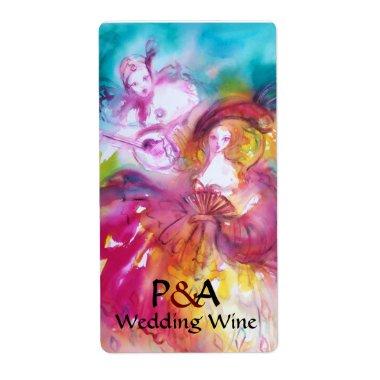 PIERROT AND ARLECCHINA Venetian Masks Wedding Wine Label