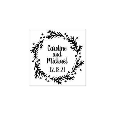 Pine and Berries Rustic Wreath | Wedding Rubber Stamp