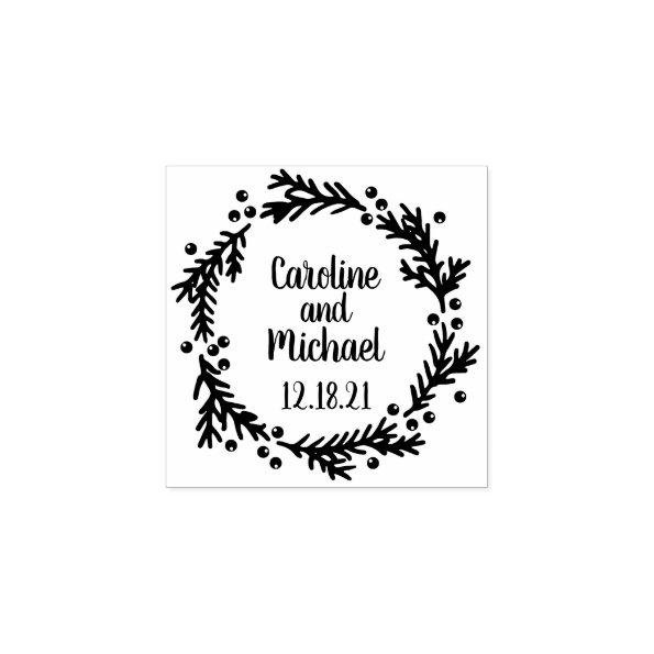 Pine and Berries Rustic Wreath | Wedding Rubber Stamp
