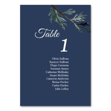 Pine Blue Winter Table Numbers Sign with Guests
