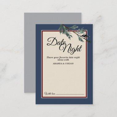 Pine Blue Winter Wedding Date Night Advice Card