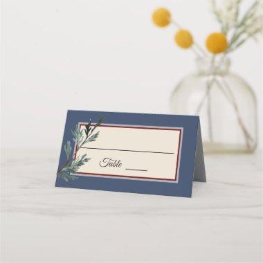 Pine Blue Winter Wedding Place Invitations Tent