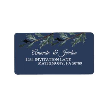 Pine Blue Winter Wedding RSVP Address Label
