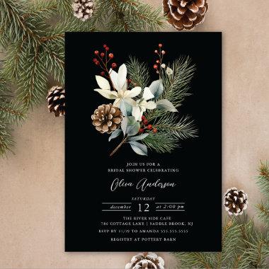 Pine Branch Winter Botanical Bridal Shower Invitations