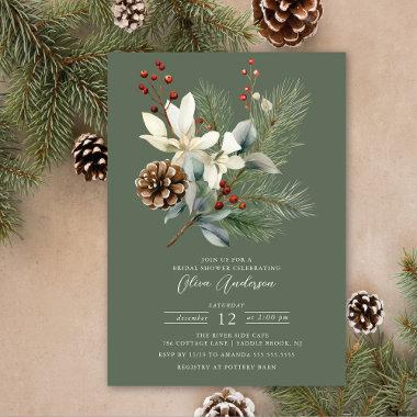 Pine Branch Winter Botanical Bridal Shower Invitations