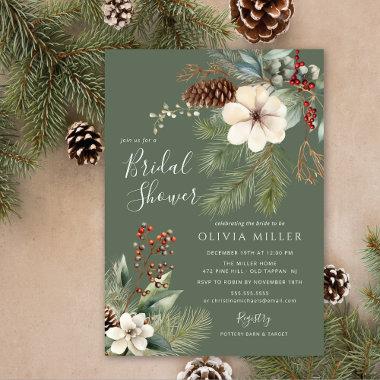 Pine Branch Winter Botanical Bridal Shower Invitations