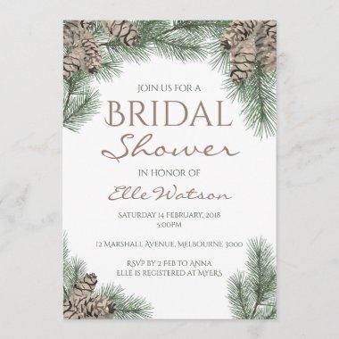 Pine Cone Bridal Shower Invitations, Winter Wedding Invitations