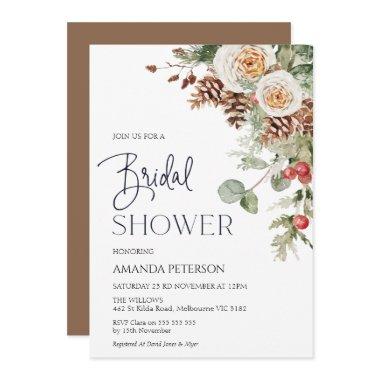 Pine Cone Winter Floral Bridal Shower Invitations