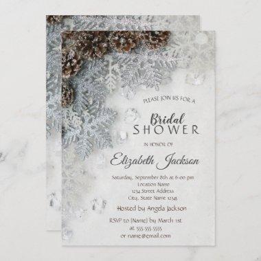 Pine Cones, Snowflakes Bridal Shower Invitations