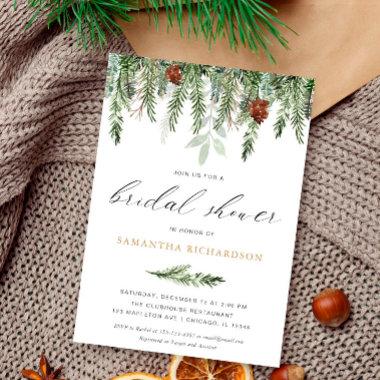 Pine tree acorns rustic winter bridal shower Invitations