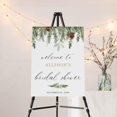 Pine tree acorns winter bridal shower welcome sign
