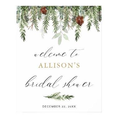 Pine tree acorns winter bridal shower welcome sign