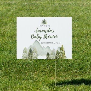 Pine Tree adventure baby shower Welcome Sign