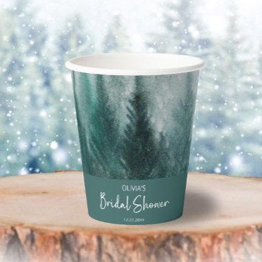 Pine Tree Forest Watercolor Green Bridal Shower Paper Cups